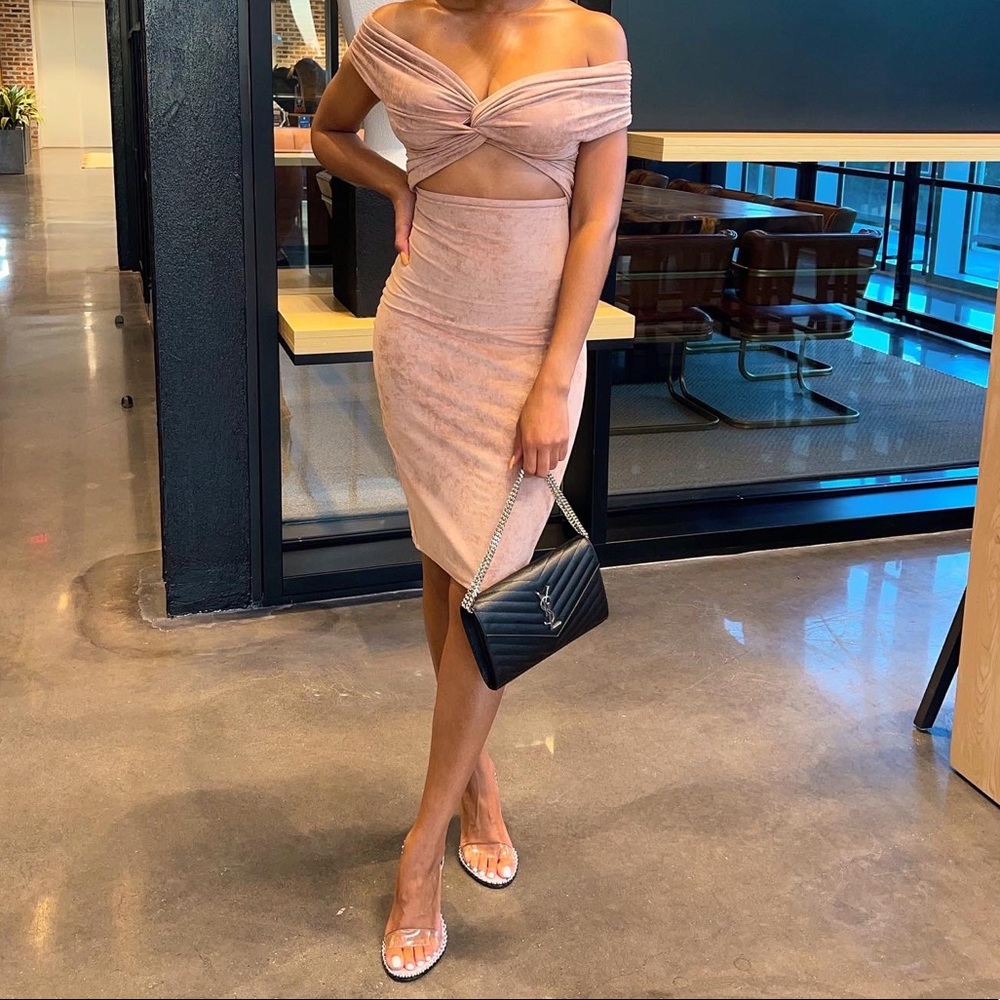 Off shoulder suede dress